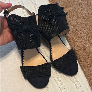 Crown & Ivy Black Wedge Shoes with Rhinestone Detail
